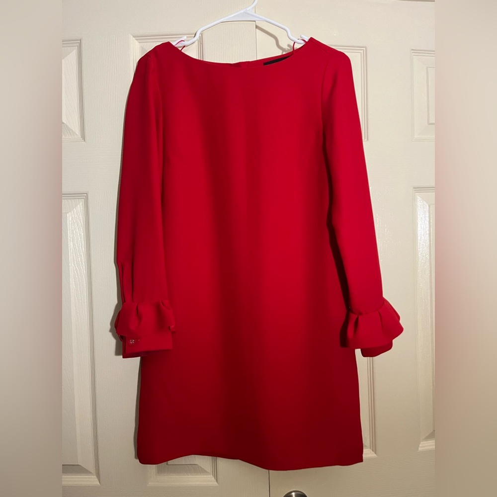 Elegant Red Shift Dress by J. Crew for holiday, office, and special events
